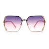 Womens Rimless Metal Rim Rectangle Butterfly Luxe Fashion Sunglasses