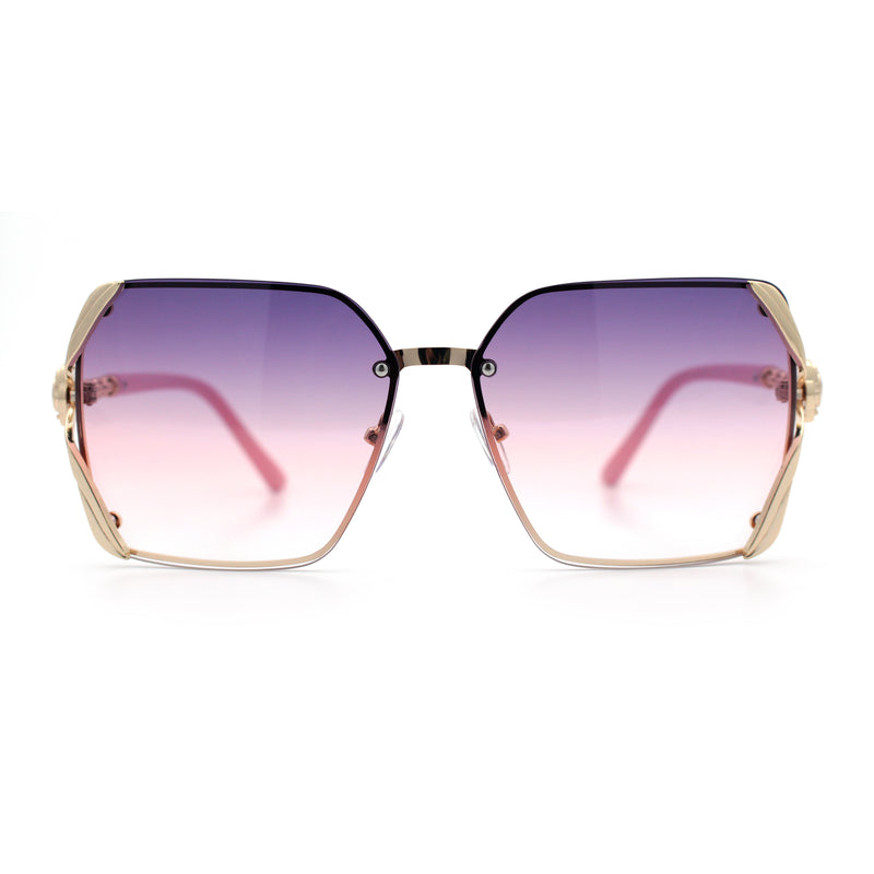 Womens Rimless Metal Rim Rectangle Butterfly Luxe Fashion Sunglasses