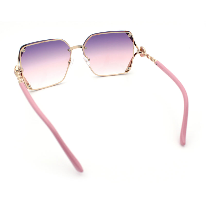 Womens Rimless Metal Rim Rectangle Butterfly Luxe Fashion Sunglasses