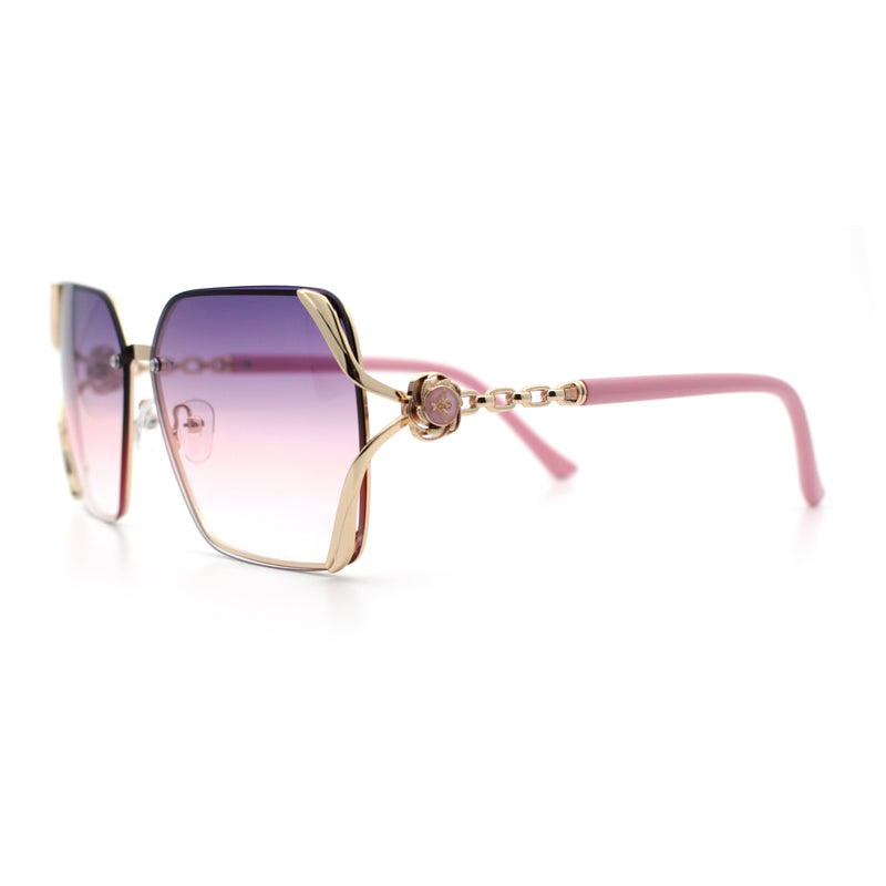 Womens Rimless Metal Rim Rectangle Butterfly Luxe Fashion Sunglasses