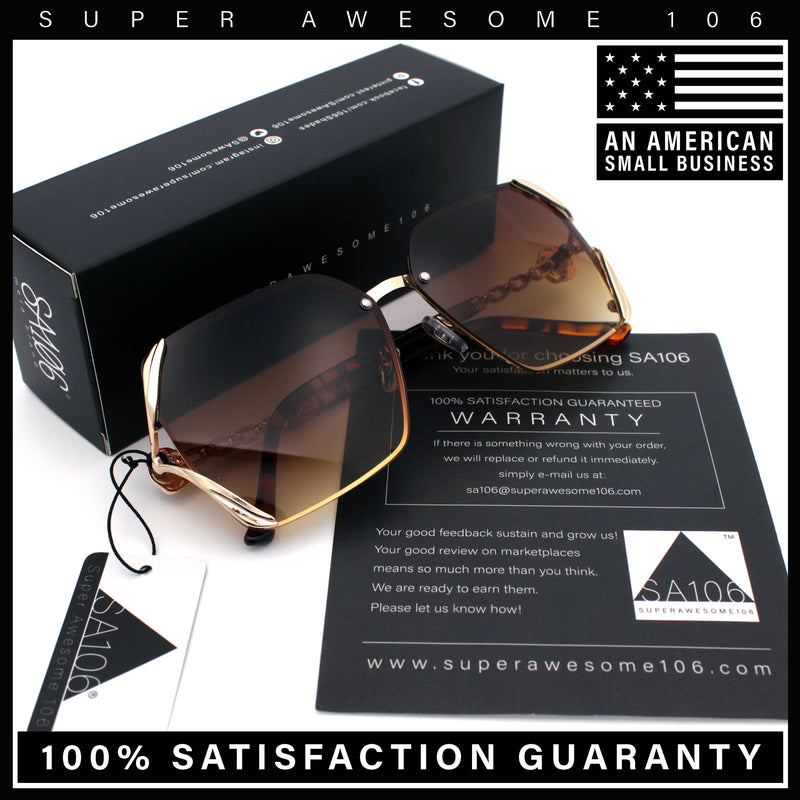Womens Rimless Metal Rim Rectangle Butterfly Luxe Fashion Sunglasses