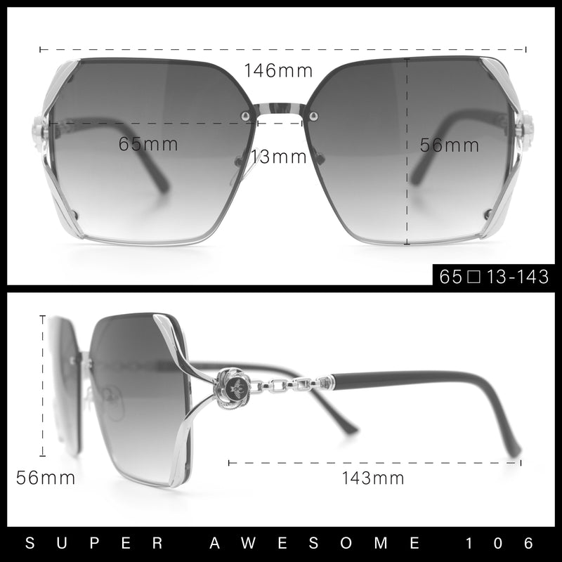 Womens Rimless Metal Rim Rectangle Butterfly Luxe Fashion Sunglasses
