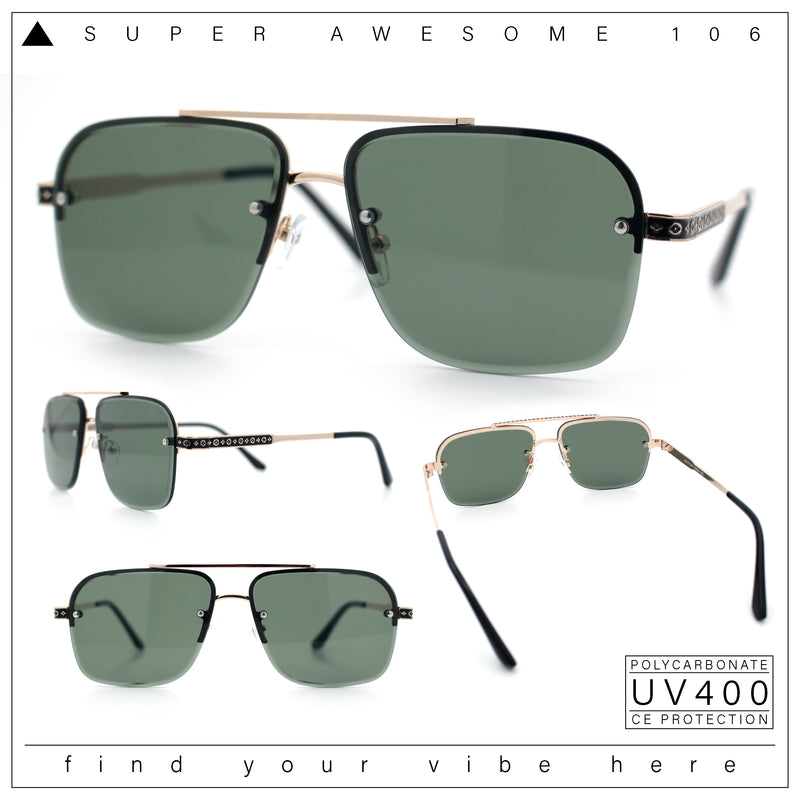 Mens Luxury Rimless Rectangle Mafia Metal Rim Racer Mob Sunglasses