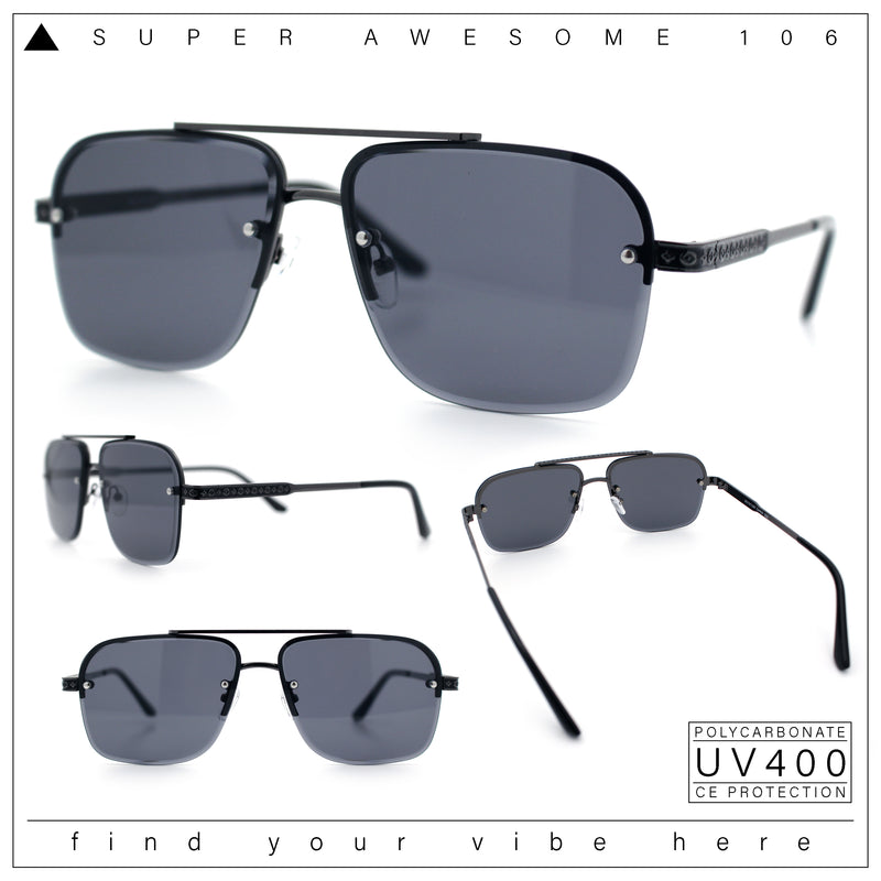 Mens Luxury Rimless Rectangle Mafia Metal Rim Racer Mob Sunglasses