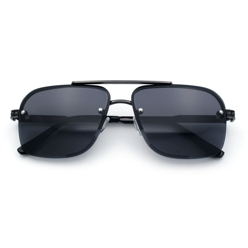 Mens Luxury Rimless Rectangle Mafia Metal Rim Racer Mob Sunglasses