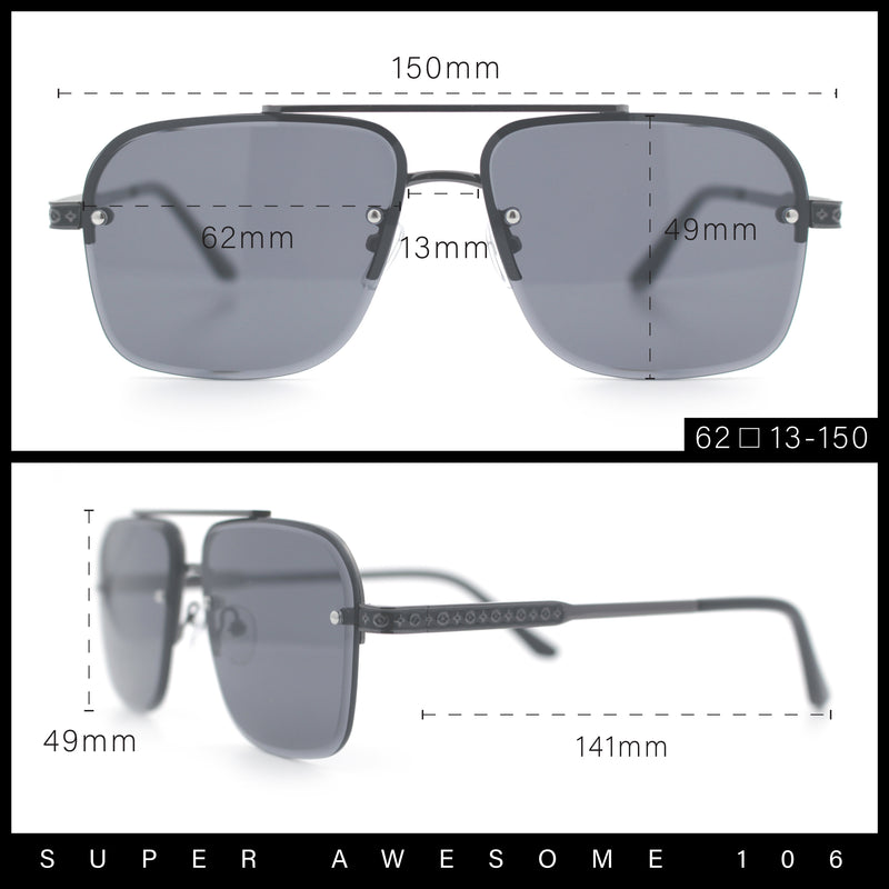 Mens Luxury Rimless Rectangle Mafia Metal Rim Racer Mob Sunglasses