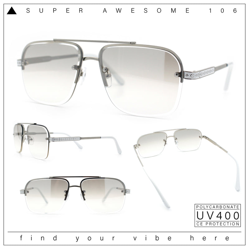 Mens Luxury Rimless Rectangle Mafia Metal Rim Racer Mob Sunglasses
