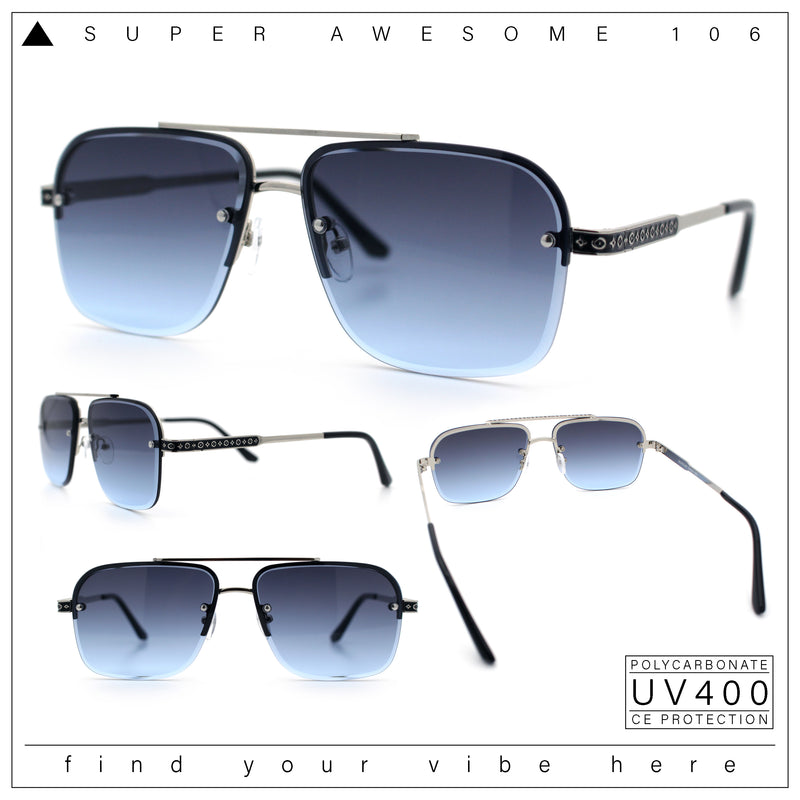 Mens Luxury Rimless Rectangle Mafia Metal Rim Racer Mob Sunglasses