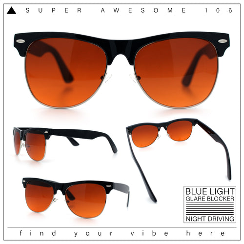 Classic Iconic Night Driving HD Amber Lens Half Rim Hipster Sunglasses