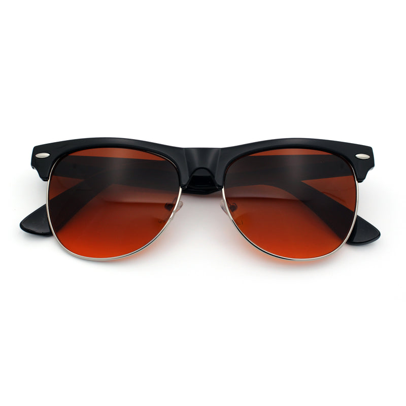 Classic Iconic Night Driving HD Amber Lens Half Rim Hipster Sunglasses
