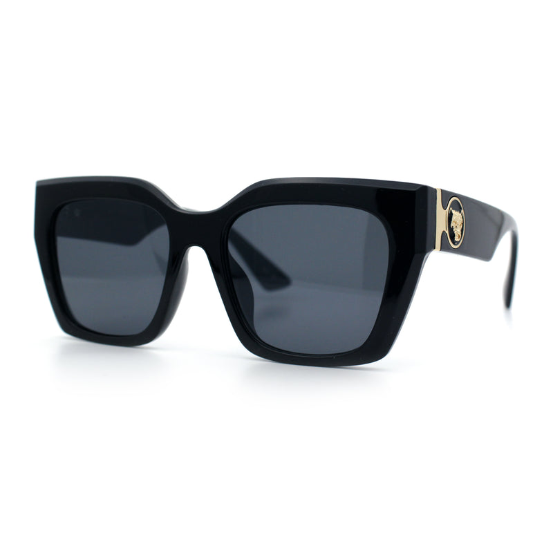 Womens Thick Square Horned Cat Eye Luxe Designer Rectangle Sunglasses