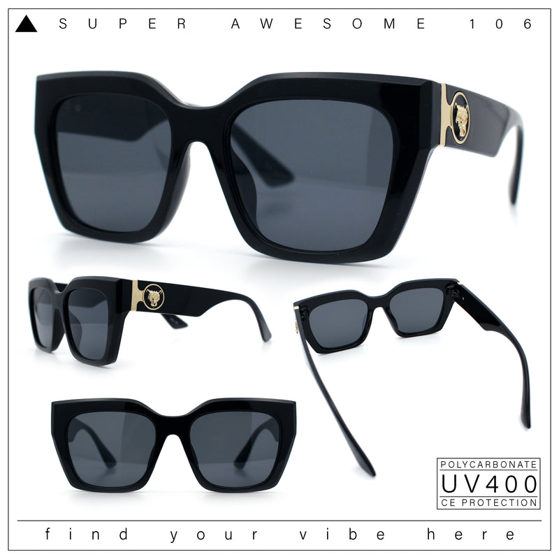 Womens Thick Square Horned Cat Eye Luxe Designer Rectangle Sunglasses