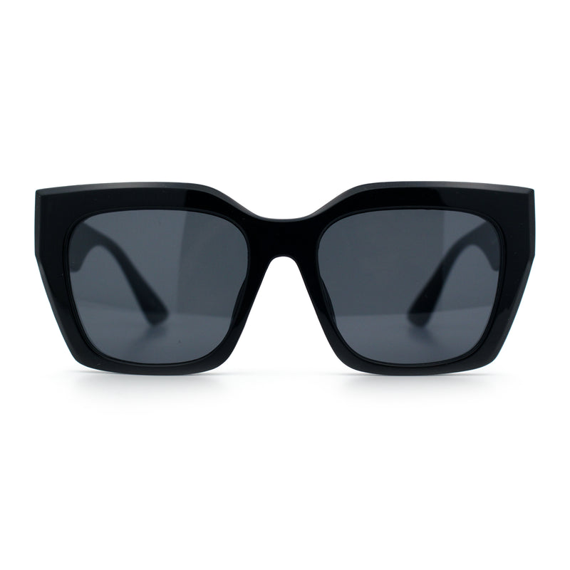 Womens Thick Square Horned Cat Eye Luxe Designer Rectangle Sunglasses