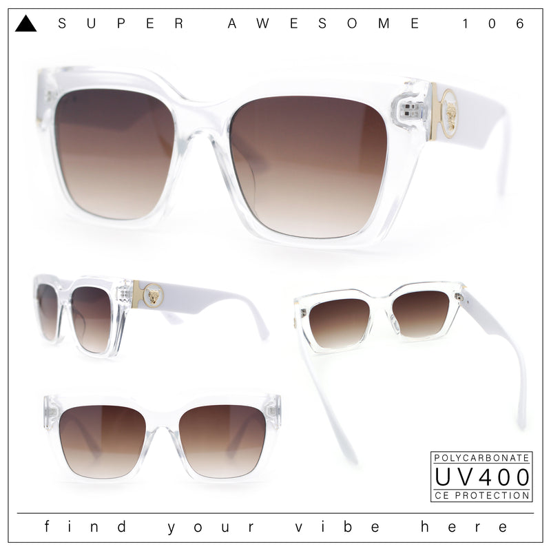 Womens Thick Square Horned Cat Eye Luxe Designer Rectangle Sunglasses