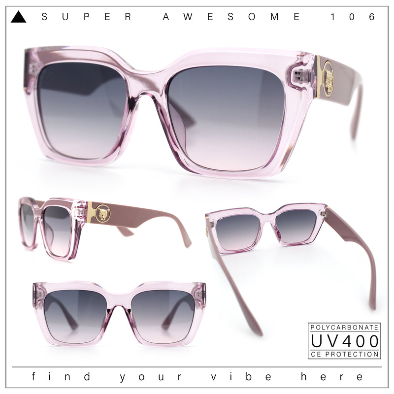 Womens Thick Square Horned Cat Eye Luxe Designer Rectangle Sunglasses