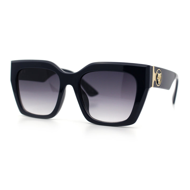 Womens Thick Square Horned Cat Eye Luxe Designer Rectangle Sunglasses