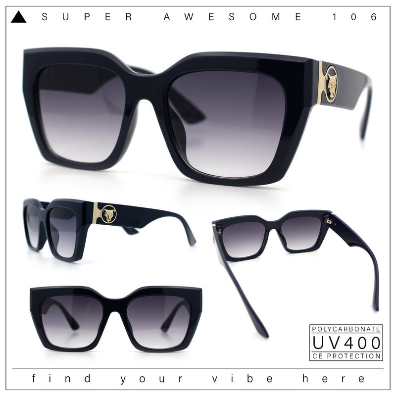 Womens Thick Square Horned Cat Eye Luxe Designer Rectangle Sunglasses