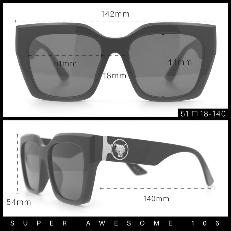 Womens Thick Square Horned Cat Eye Luxe Designer Rectangle Sunglasses