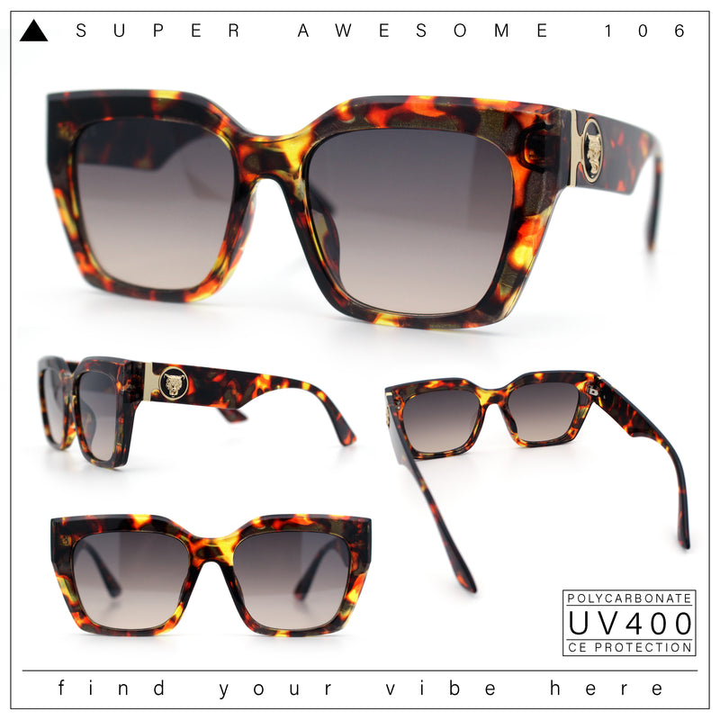 Womens Thick Square Horned Cat Eye Luxe Designer Rectangle Sunglasses
