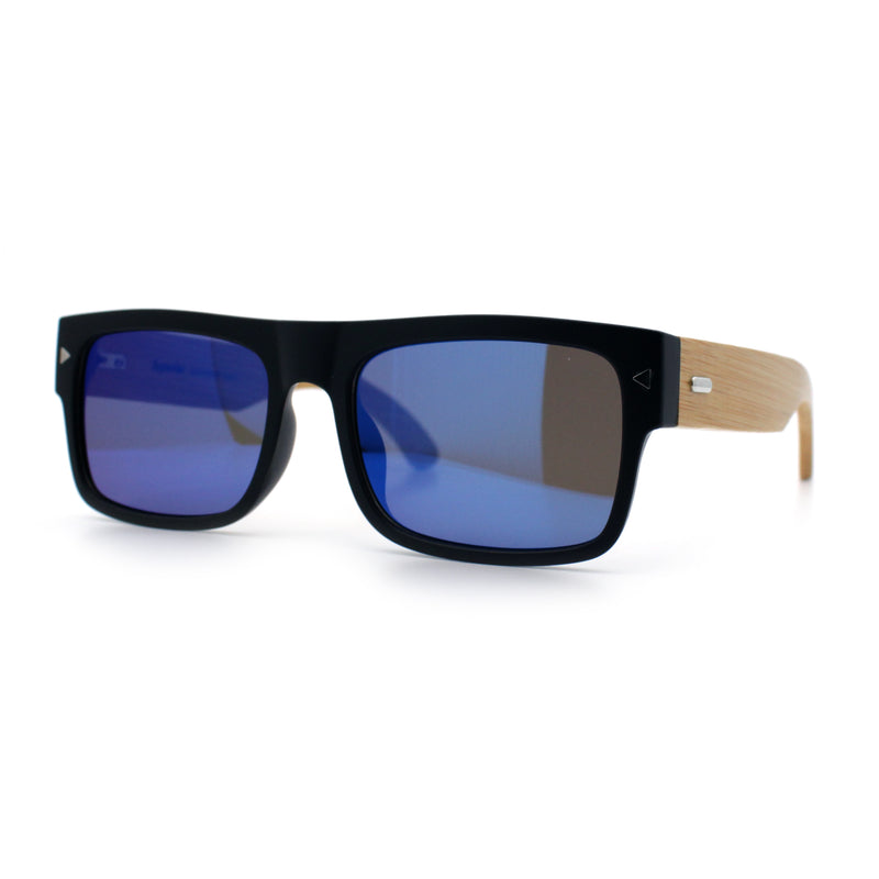 Thick Real Bamboo Wood Arm Square Narrow Rectangle Horn Rim Sunglasses