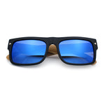 Thick Real Bamboo Wood Arm Square Narrow Rectangle Horn Rim Sunglasses