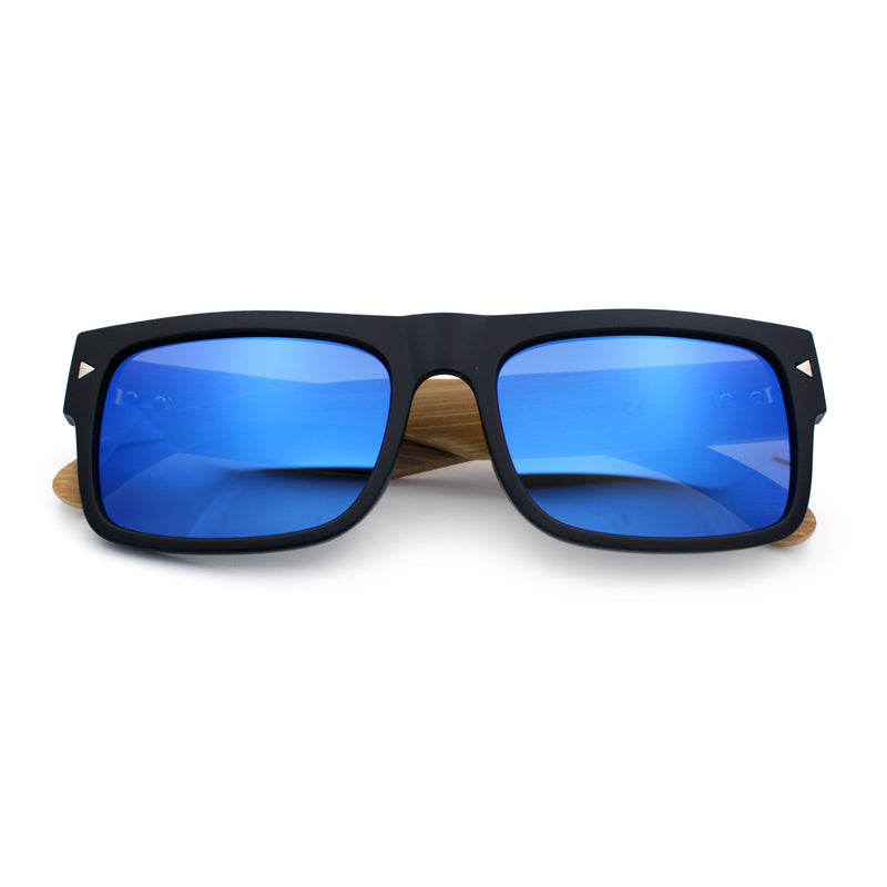 Thick Real Bamboo Wood Arm Square Narrow Rectangle Horn Rim Sunglasses