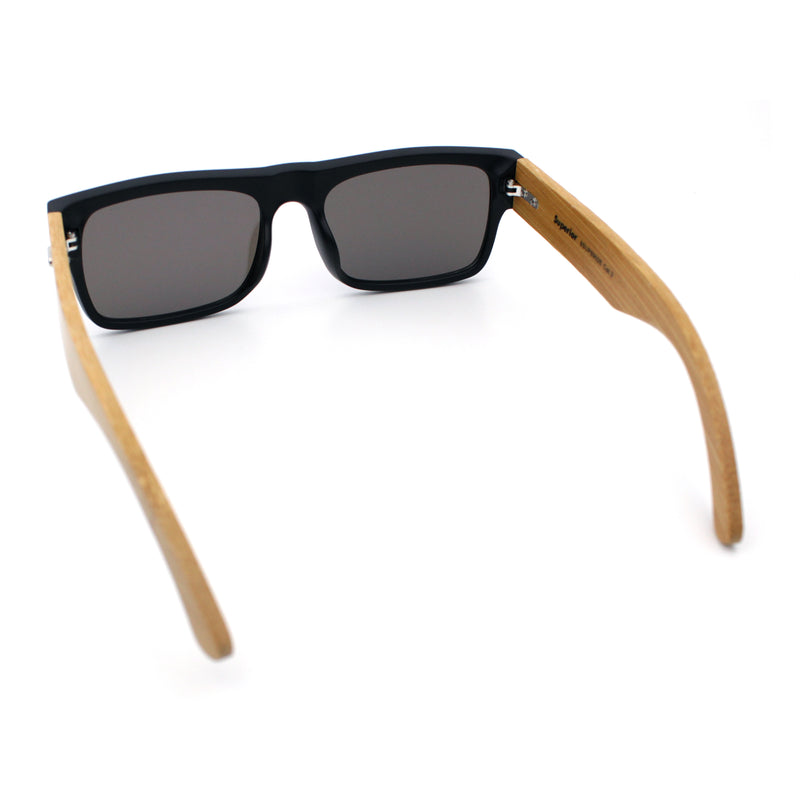 Thick Real Bamboo Wood Arm Square Narrow Rectangle Horn Rim Sunglasses