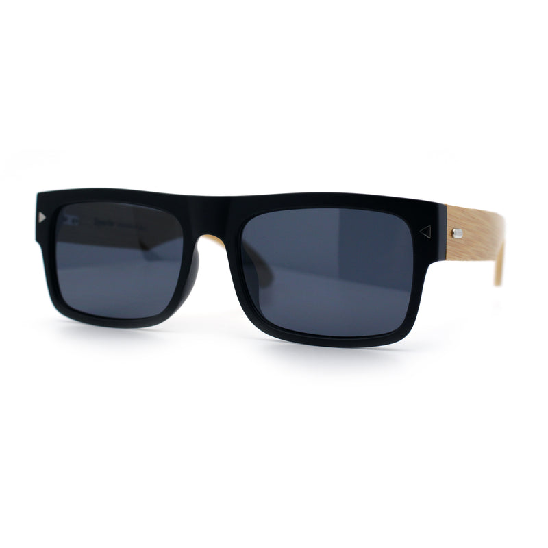 Thick Real Bamboo Wood Arm Square Narrow Rectangle Horn Rim Sunglasses