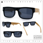 Thick Real Bamboo Wood Arm Square Narrow Rectangle Horn Rim Sunglasses