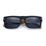 Thick Real Bamboo Wood Arm Square Narrow Rectangle Horn Rim Sunglasses