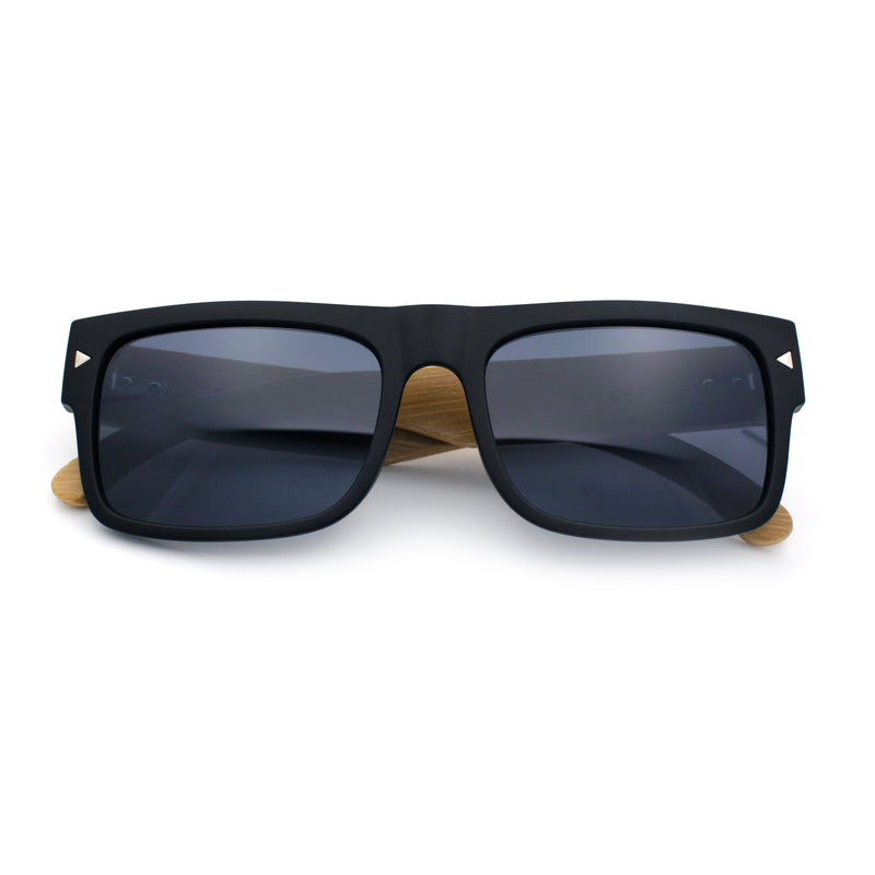 Thick Real Bamboo Wood Arm Square Narrow Rectangle Horn Rim Sunglasses
