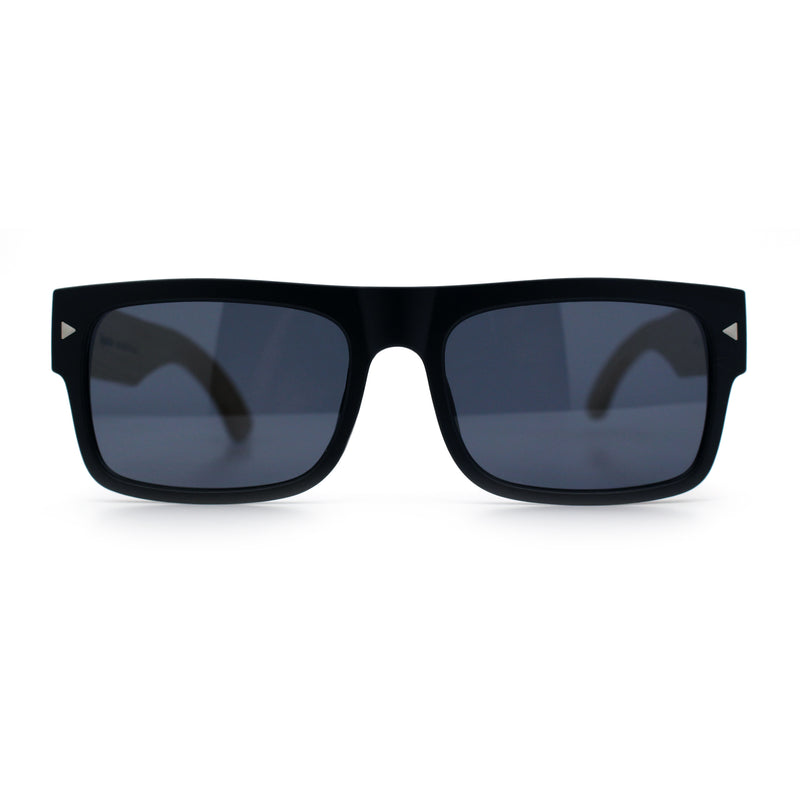 Thick Real Bamboo Wood Arm Square Narrow Rectangle Horn Rim Sunglasses
