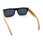 Thick Real Bamboo Wood Arm Square Narrow Rectangle Horn Rim Sunglasses