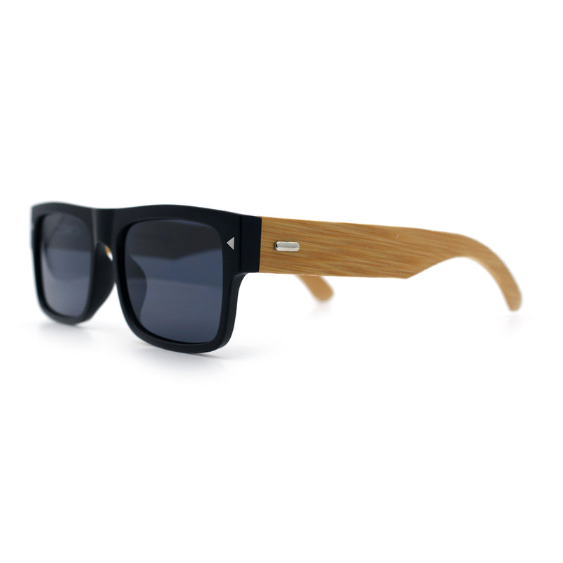Thick Real Bamboo Wood Arm Square Narrow Rectangle Horn Rim Sunglasses