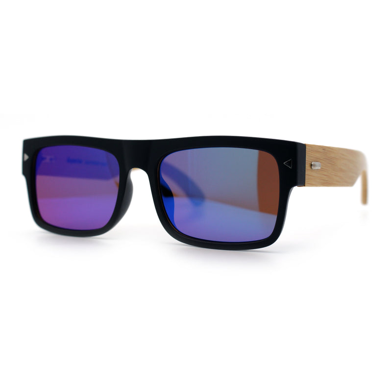 Thick Real Bamboo Wood Arm Square Narrow Rectangle Horn Rim Sunglasses