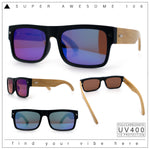 Thick Real Bamboo Wood Arm Square Narrow Rectangle Horn Rim Sunglasses