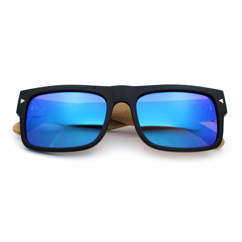 Thick Real Bamboo Wood Arm Square Narrow Rectangle Horn Rim Sunglasses