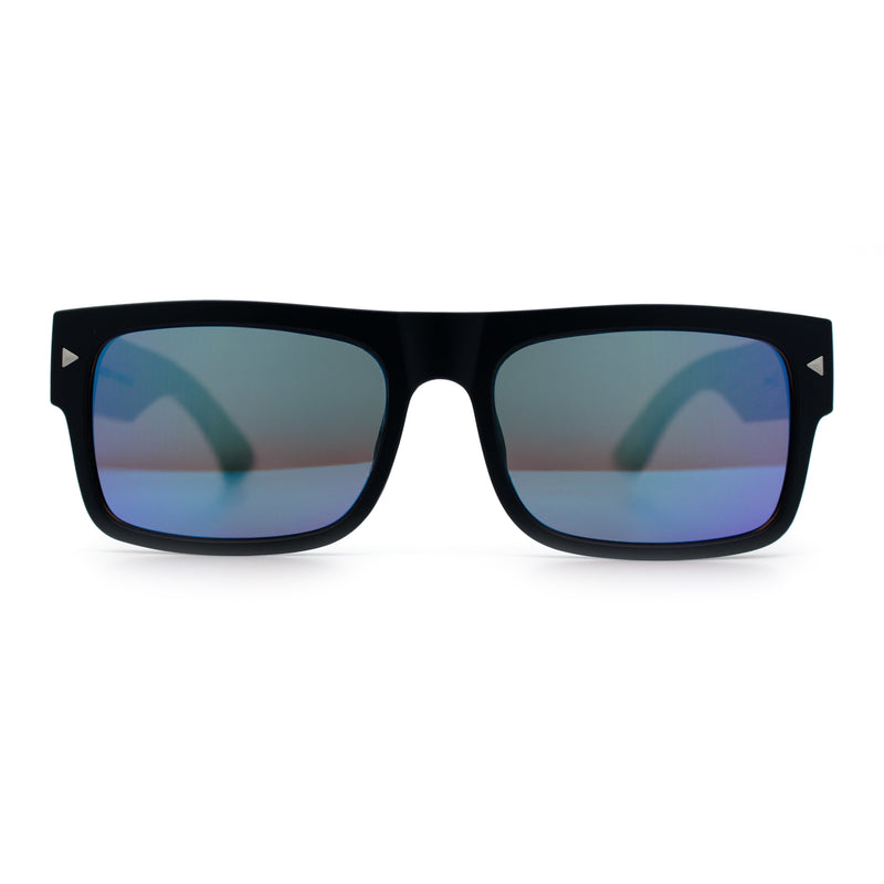 Thick Real Bamboo Wood Arm Square Narrow Rectangle Horn Rim Sunglasses