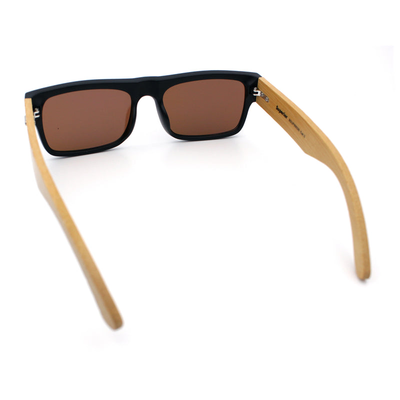 Thick Real Bamboo Wood Arm Square Narrow Rectangle Horn Rim Sunglasses