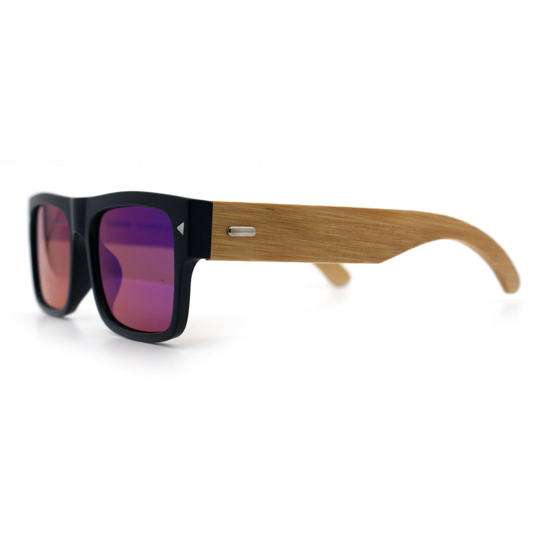 Thick Real Bamboo Wood Arm Square Narrow Rectangle Horn Rim Sunglasses