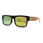 Thick Real Bamboo Wood Arm Square Narrow Rectangle Horn Rim Sunglasses