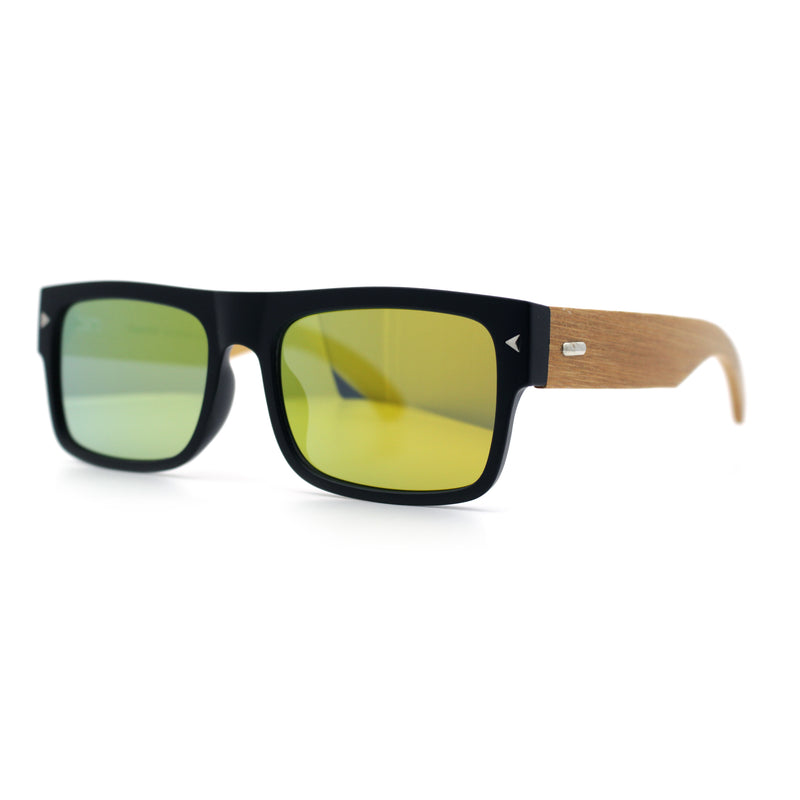 Thick Real Bamboo Wood Arm Square Narrow Rectangle Horn Rim Sunglasses