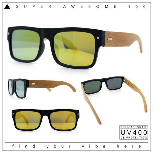 Thick Real Bamboo Wood Arm Square Narrow Rectangle Horn Rim Sunglasses