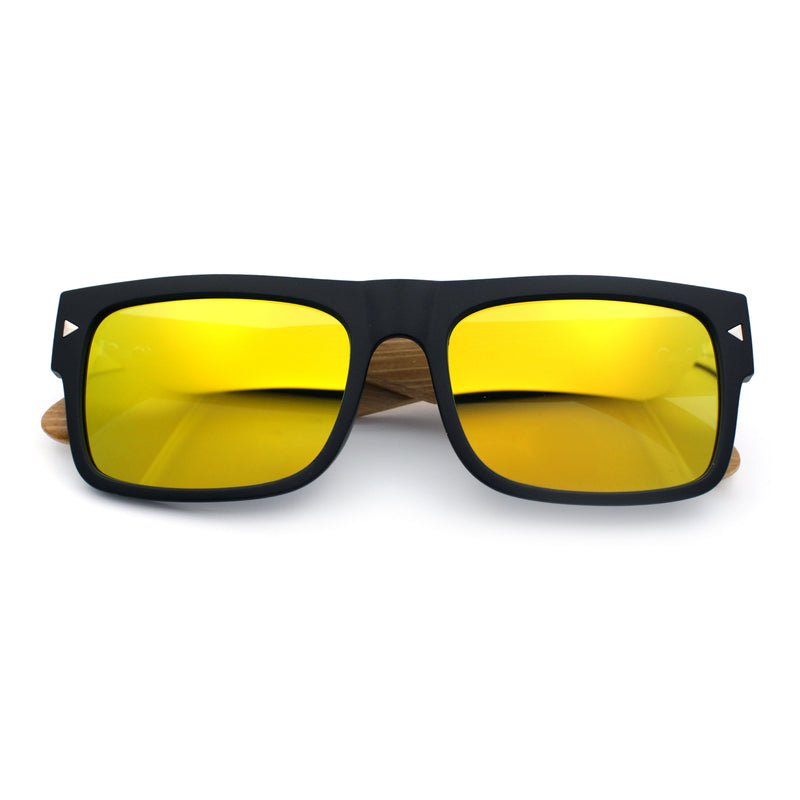 Thick Real Bamboo Wood Arm Square Narrow Rectangle Horn Rim Sunglasses