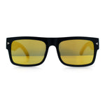 Thick Real Bamboo Wood Arm Square Narrow Rectangle Horn Rim Sunglasses