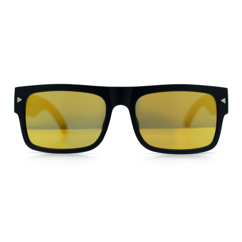 Thick Real Bamboo Wood Arm Square Narrow Rectangle Horn Rim Sunglasses