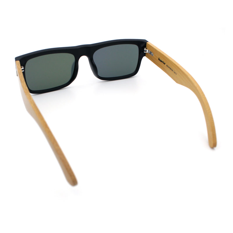 Thick Real Bamboo Wood Arm Square Narrow Rectangle Horn Rim Sunglasses