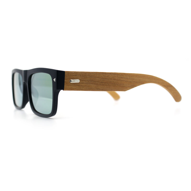 Thick Real Bamboo Wood Arm Square Narrow Rectangle Horn Rim Sunglasses