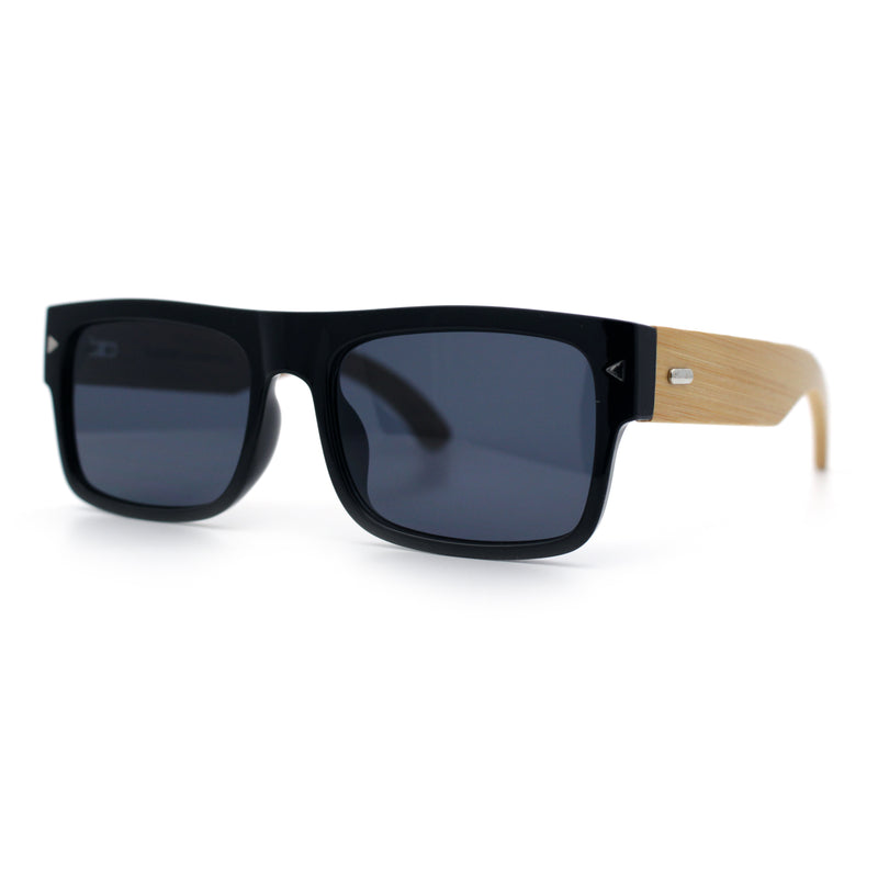 Thick Real Bamboo Wood Arm Square Narrow Rectangle Horn Rim Sunglasses