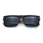 Thick Real Bamboo Wood Arm Square Narrow Rectangle Horn Rim Sunglasses